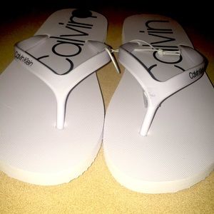Calvin Klein White Flip Flops